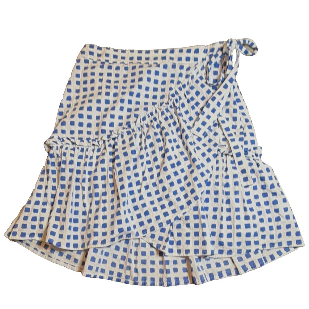 Vineyard Vines Women's White Blue Check A-Line Short Skirt Elastic Ruffle M